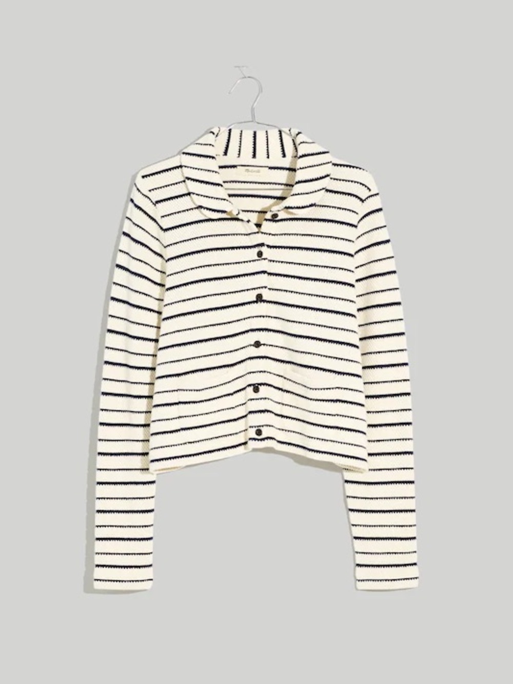 Madewell Ivory and Black Striped Cropped Button Cardigan